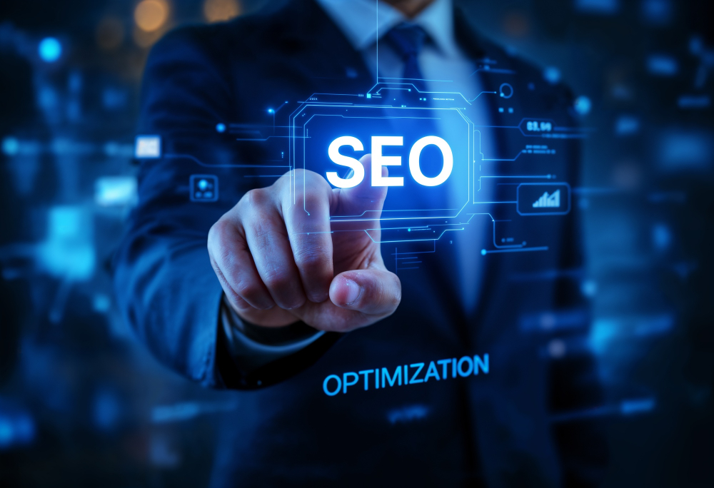 SEO Search Engine Optimization mostrando pilares como análisis, contenido, optimización, enlaces y palabras clave