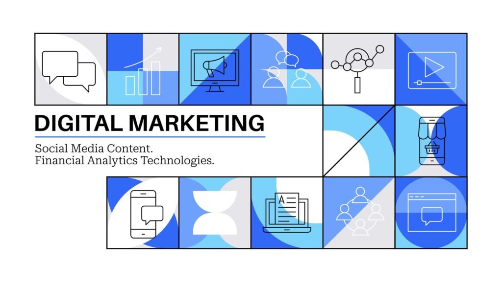 Ecosistema de marketing digital mostrando la integración de catálogos de productos, analítica y redes sociales