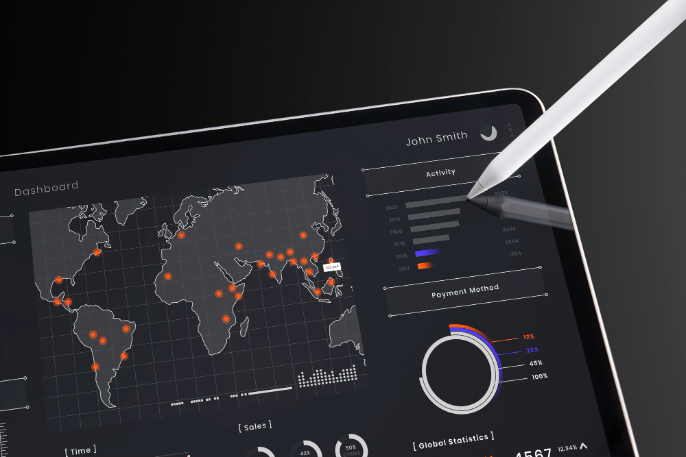 Especialistas en SEO de Virtoriantech analizando datos geolocalizados e indicadores clave de rendimiento 